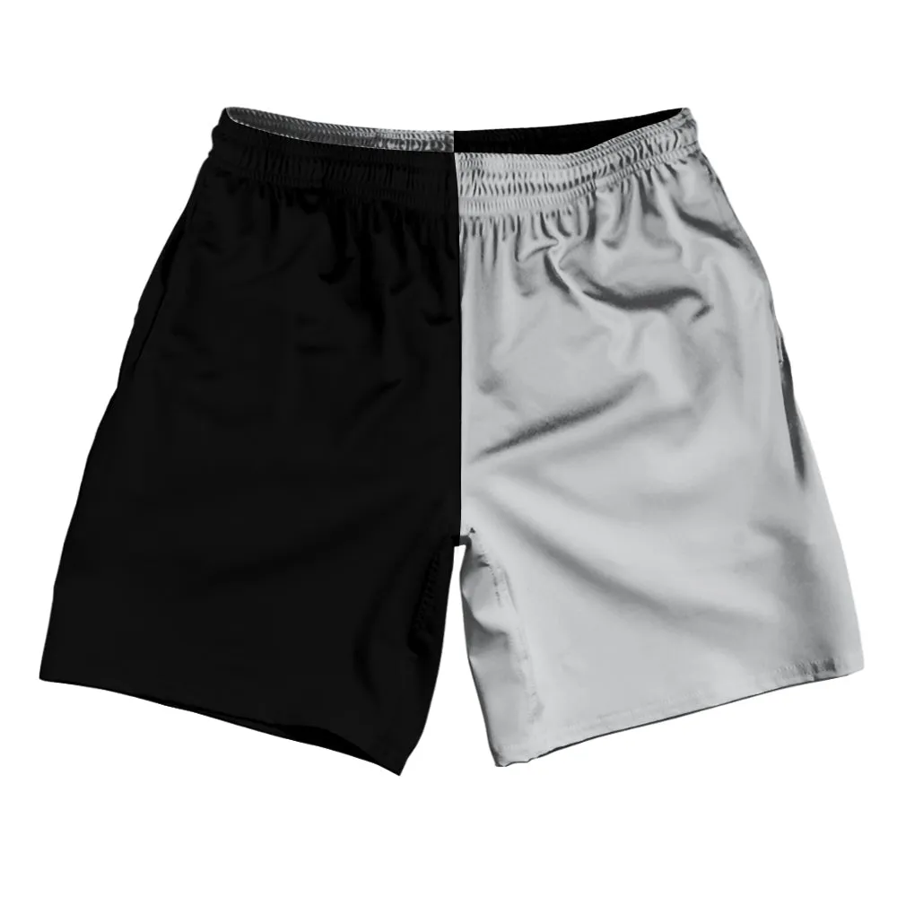 Black And Grey Medium Quad Color Athletic Running Fitness Exercise Shorts 7" Inseam Shorts Made In USA