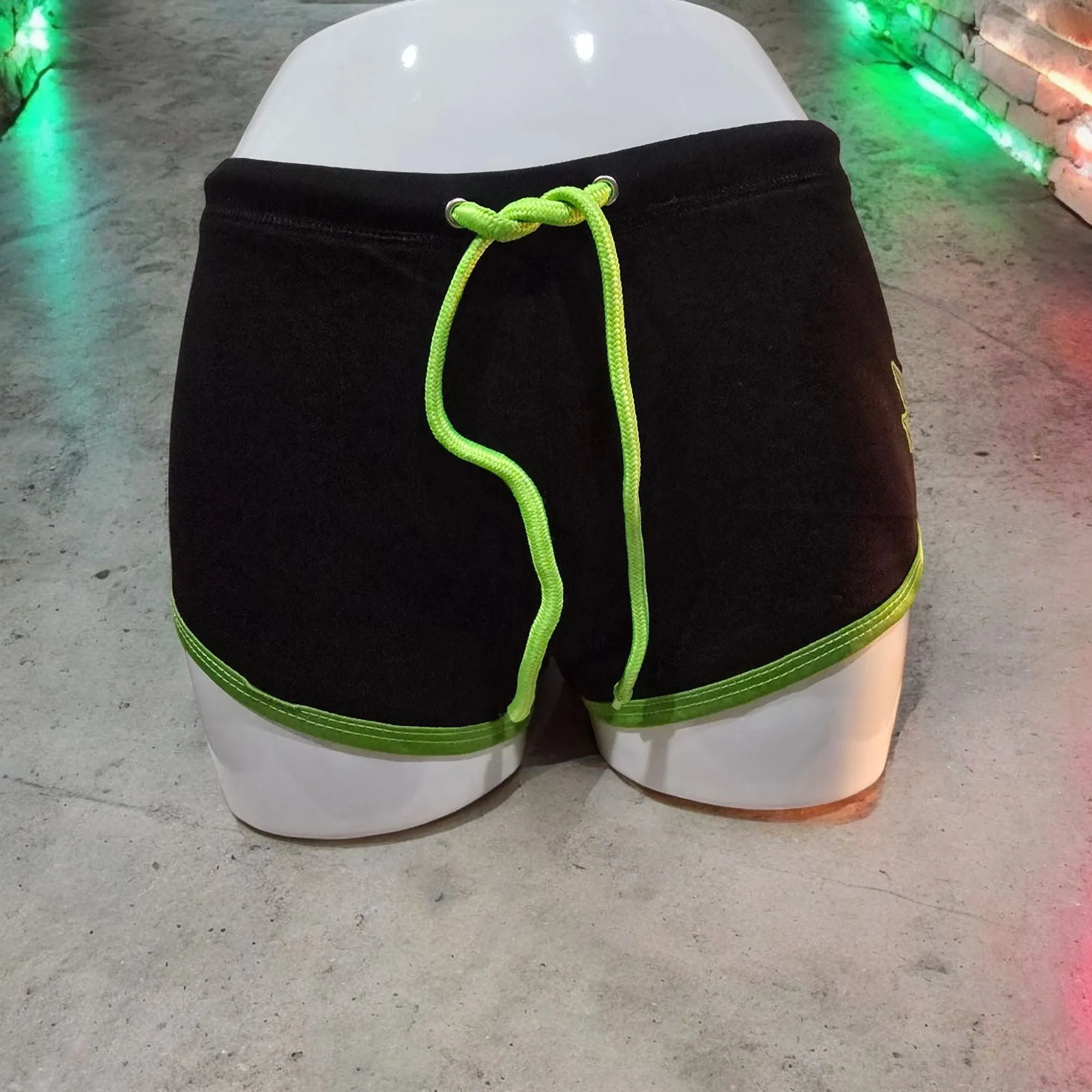 Booty Shorts Hemp Whore Graphic Black & Green Stretchy