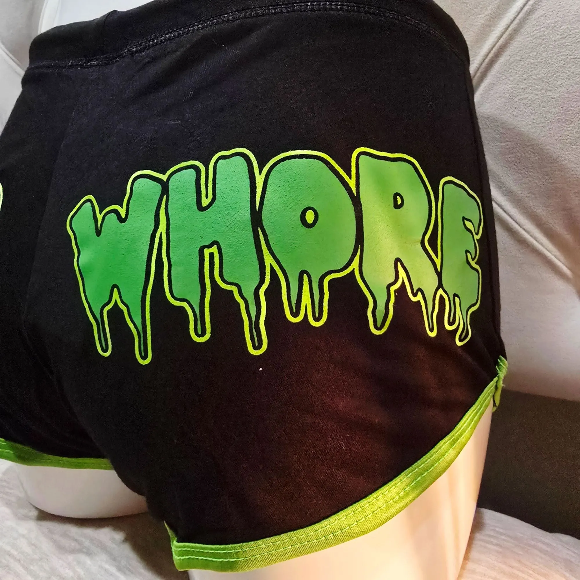 Booty Shorts Hemp Whore Graphic Black & Green Stretchy