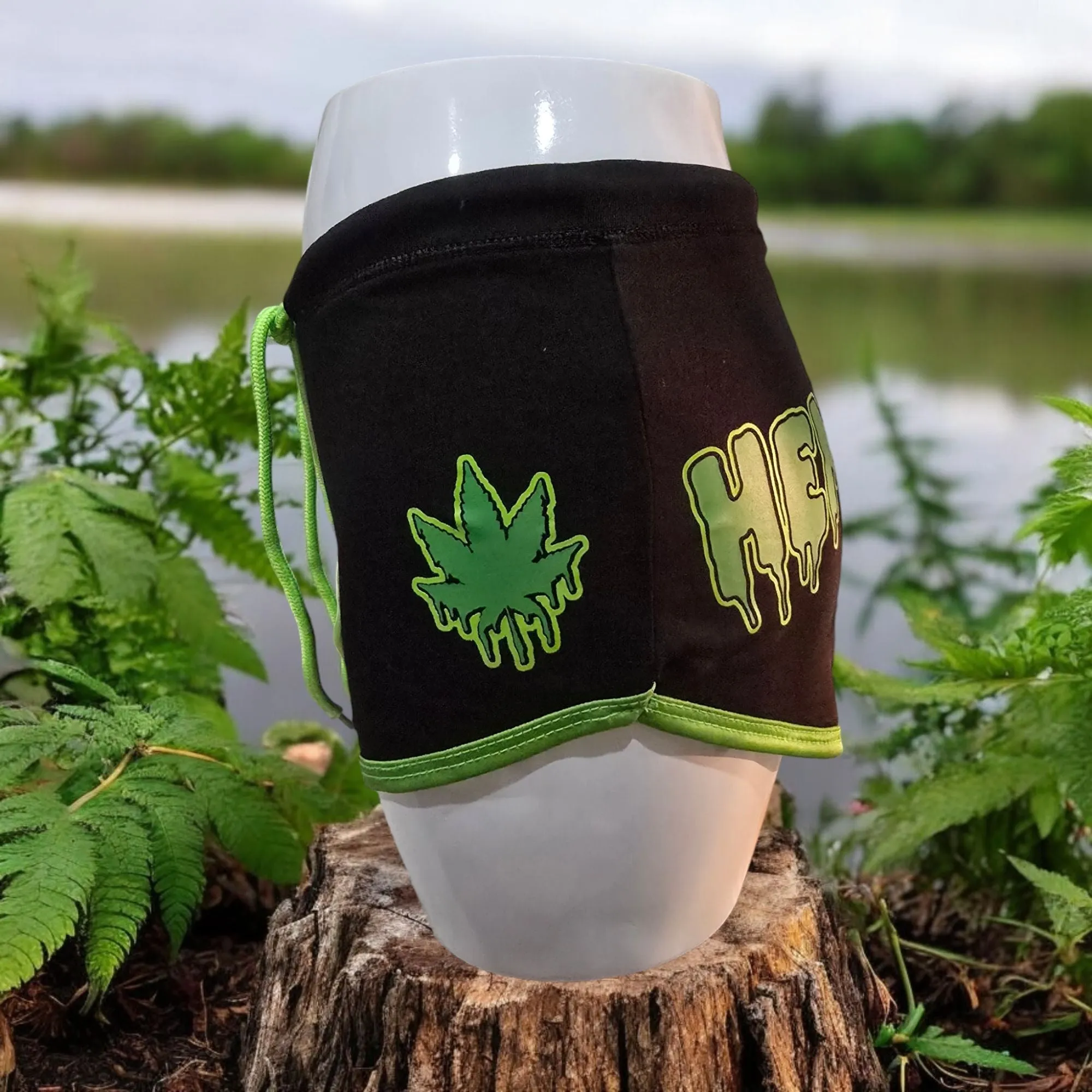 Booty Shorts Hemp Whore Graphic Black & Green Stretchy
