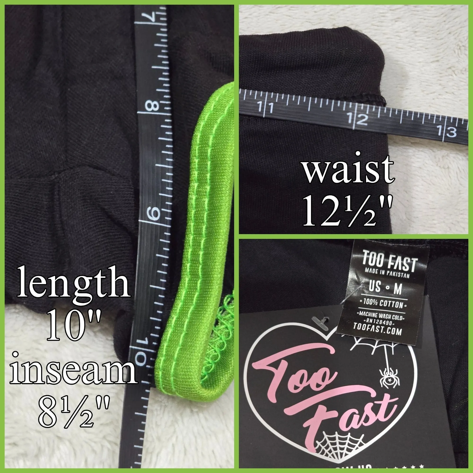 Booty Shorts Hemp Whore Graphic Black & Green Stretchy