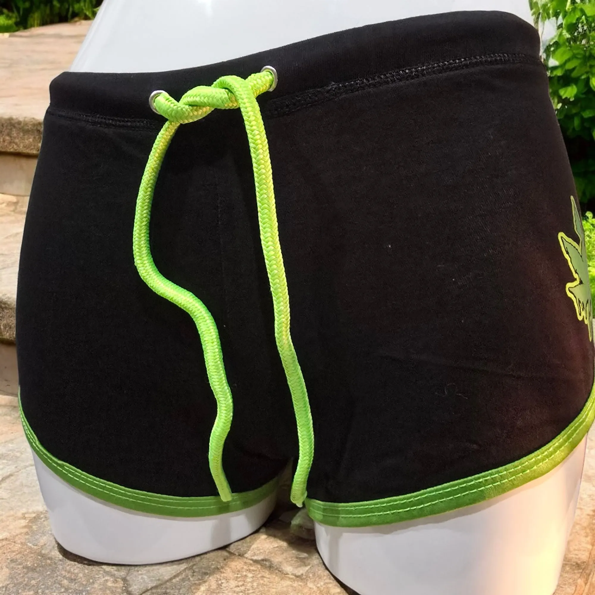 Booty Shorts Hemp Whore Graphic Black & Green Stretchy