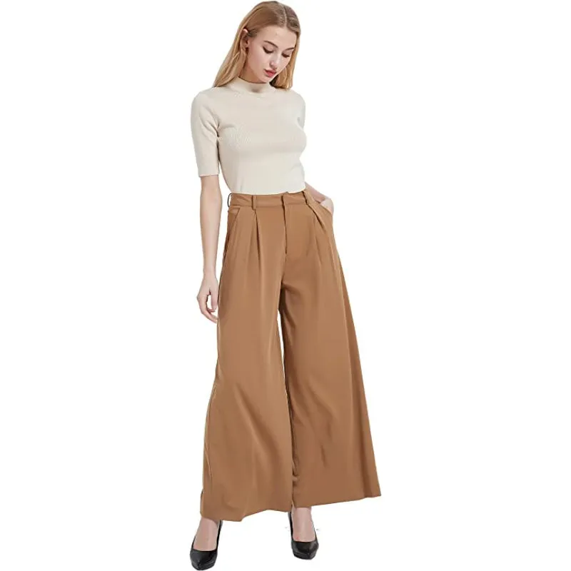 Women High Waist Casual Wide Leg Long Palazzo Pants Trousers