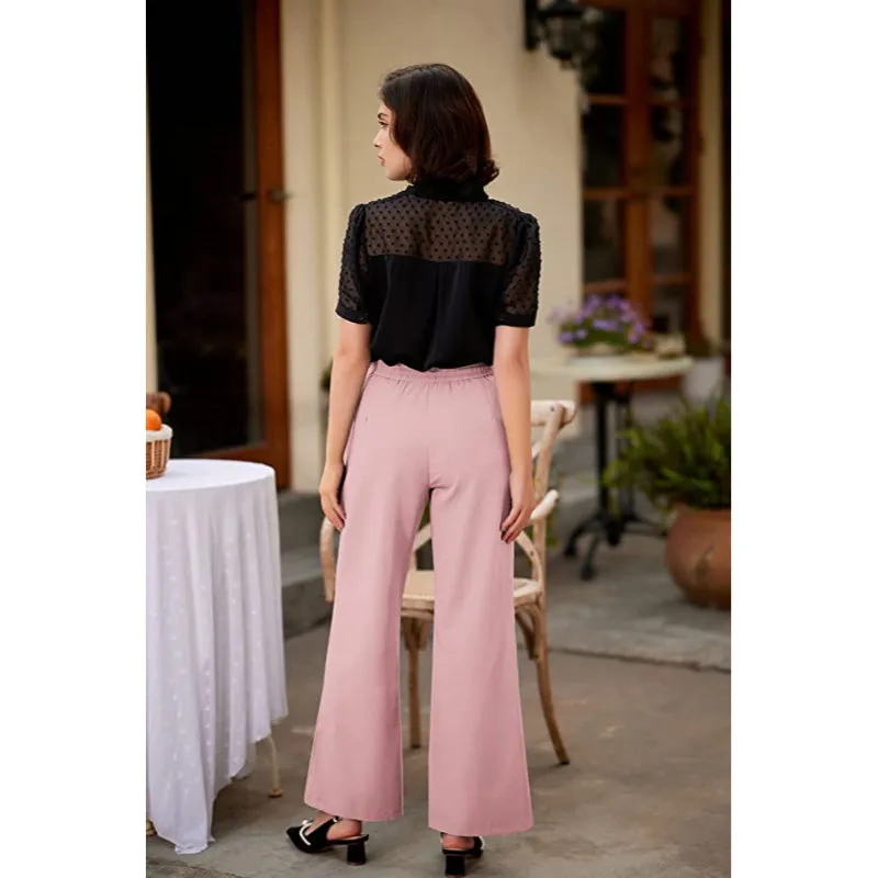 Women's Stretchy High Waisted Work Wide Leg Pants Button Down Casual Sailor Trousers With Pockets