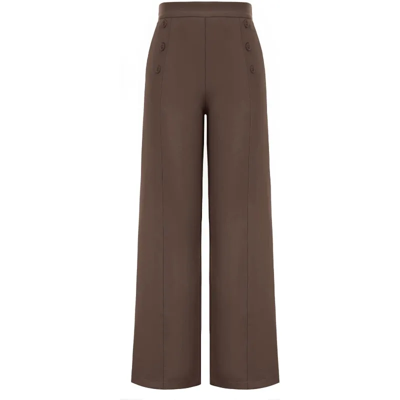 Women's Stretchy High Waisted Work Wide Leg Pants Button Down Casual Sailor Trousers With Pockets