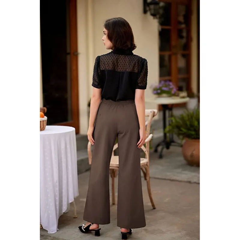 Women's Stretchy High Waisted Work Wide Leg Pants Button Down Casual Sailor Trousers With Pockets