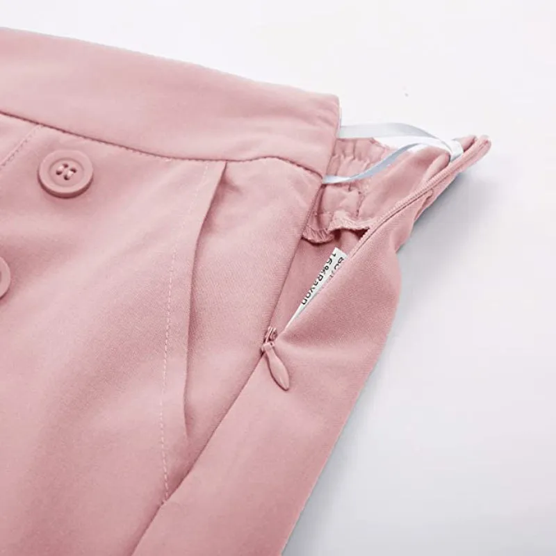 Women's Stretchy High Waisted Work Wide Leg Pants Button Down Casual Sailor Trousers With Pockets