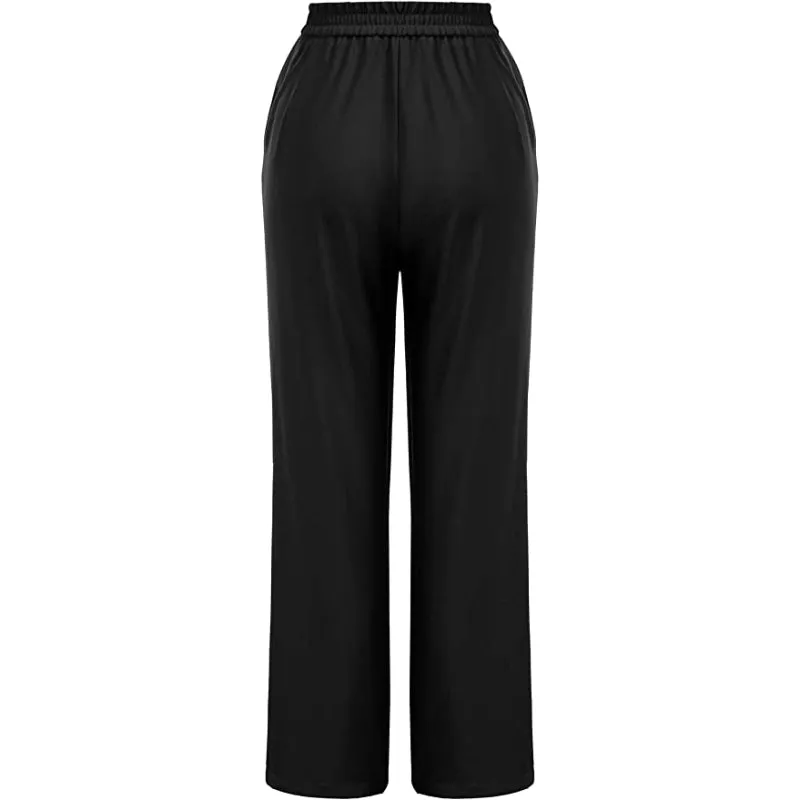 Women's Stretchy High Waisted Work Wide Leg Pants Button Down Casual Sailor Trousers With Pockets