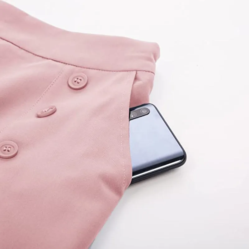 Women's Stretchy High Waisted Work Wide Leg Pants Button Down Casual Sailor Trousers With Pockets
