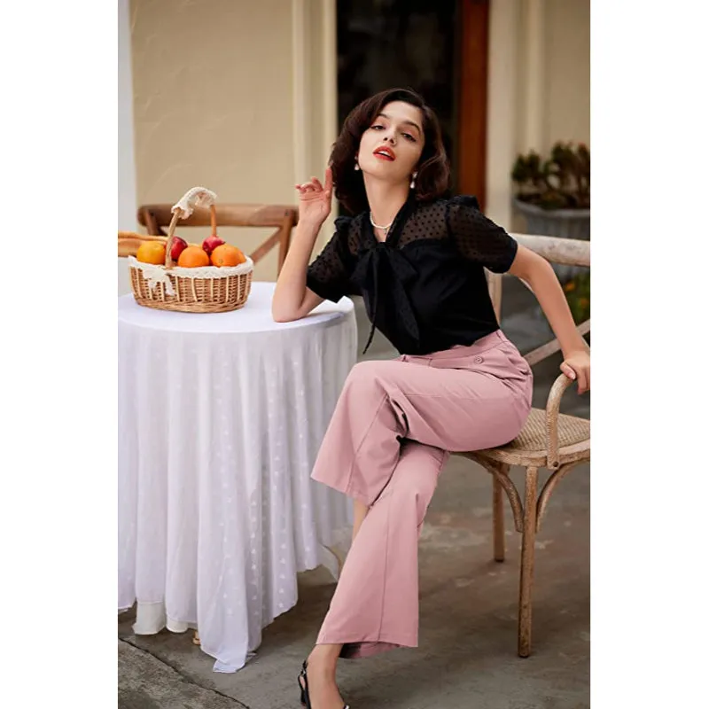 Women's Stretchy High Waisted Work Wide Leg Pants Button Down Casual Sailor Trousers With Pockets